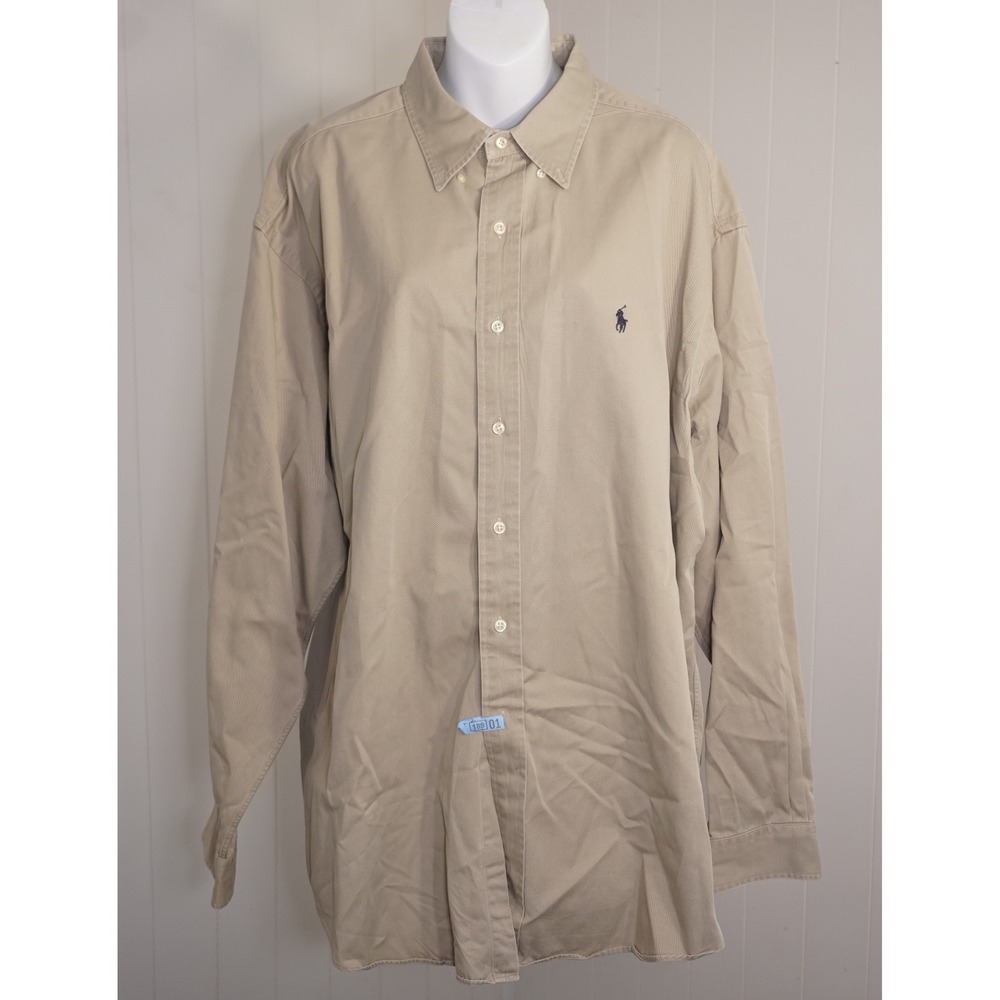 Ralph Lauren XL Blake Tan Cotton Twill Button Down Shirt Long Sleeve